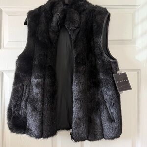 Giacca Elegant Black Faux Fur Vest